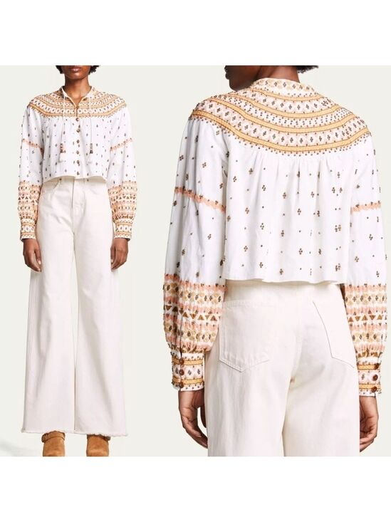 Veronica Beard Jackets & Blazers - Veronica Beard Fernanda Embellished Beaded Linen Blend Crop Jacket Sz L